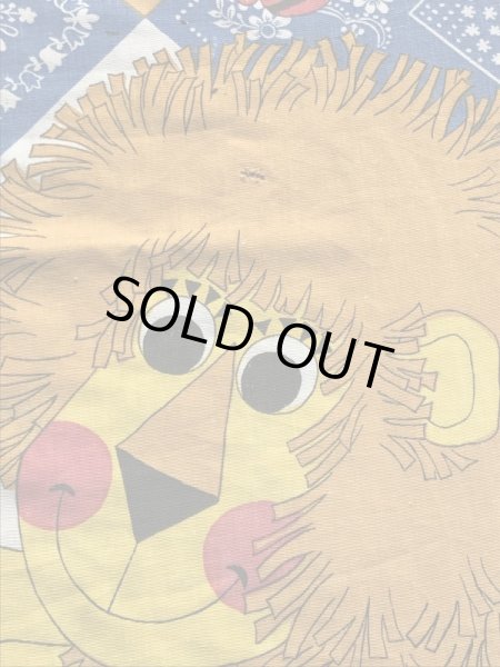 アニマルとボーイズ＆ガールズのフリンジが付いた70’sヴィンテージキングサイズシーツ