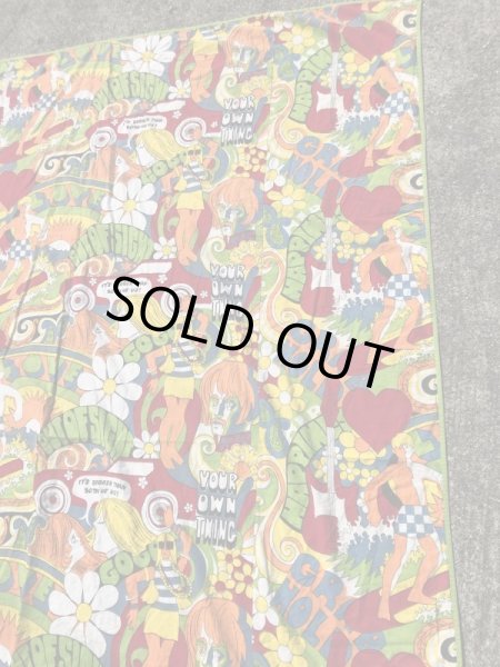 ヒッピー調のポップアートの60〜70’sヴィンテージキングサイズフラットシーツ