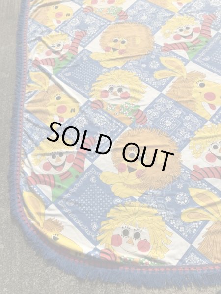 アニマルとボーイズ＆ガールズのフリンジが付いた70’sヴィンテージキングサイズシーツ