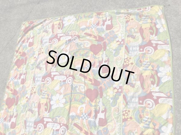 ヒッピー調のポップアートの60〜70’sヴィンテージキングサイズフラットシーツ