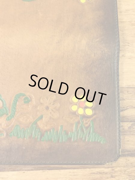 フラワーとカメが描かれたヒッピー調の70’sヴィンテージレザーウォレット