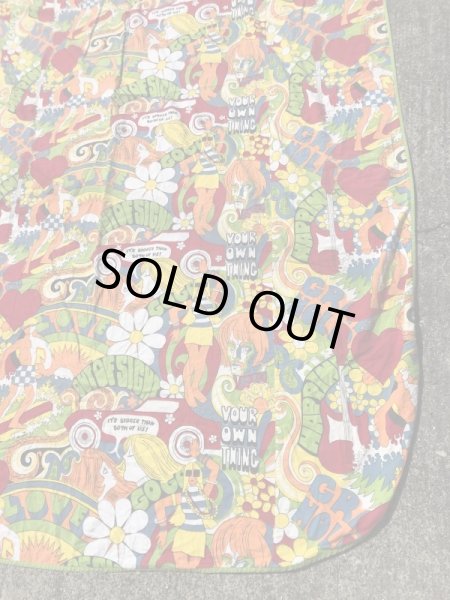 ヒッピー調のポップアートの60〜70’sヴィンテージキングサイズフラットシーツ