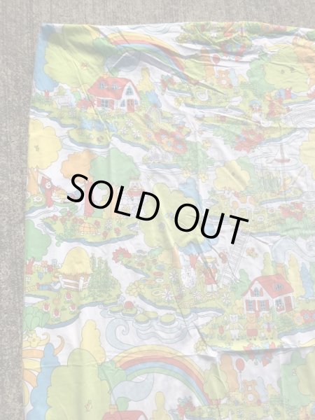 レインボーのポップアートの70年代ビンテージボックスシーツ