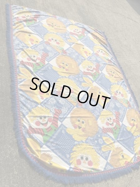 アニマルとボーイズ＆ガールズのフリンジが付いた70’sヴィンテージキングサイズシーツ