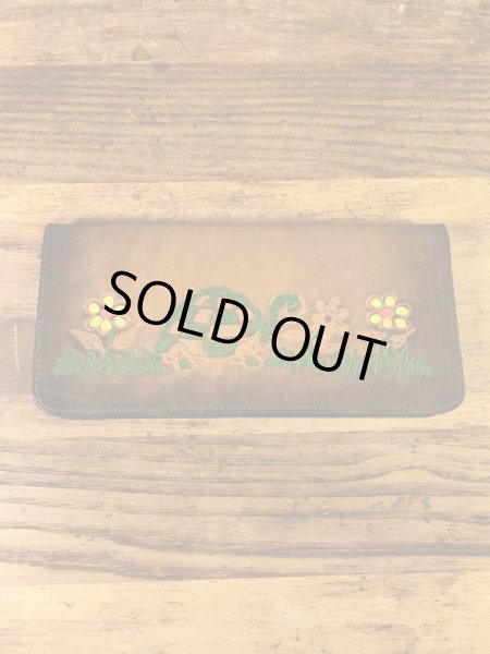 フラワーとカメが描かれたヒッピー調の70’sヴィンテージレザーウォレット