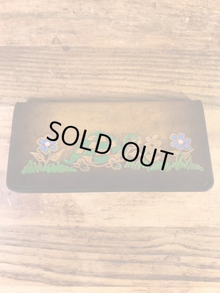 フラワーとカメが描かれたヒッピー調の70’sヴィンテージレザーウォレット