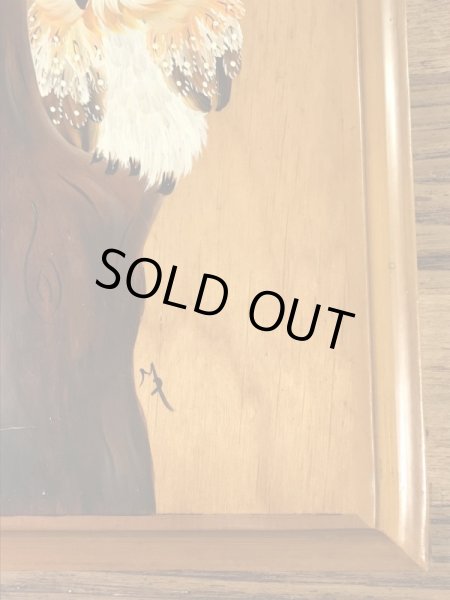 フクロウがハンドペイントで描かれた70年代ビンテージ壁掛け