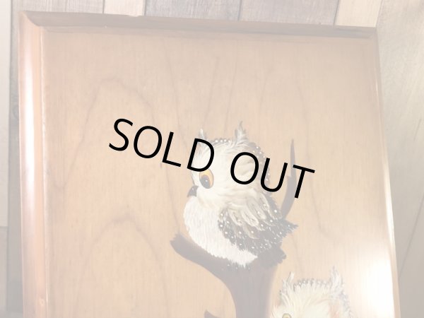 フクロウがハンドペイントで描かれた70年代ビンテージ壁掛け