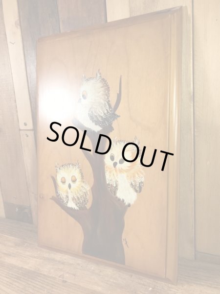 フクロウがハンドペイントで描かれた70’sヴィンテージ壁掛け