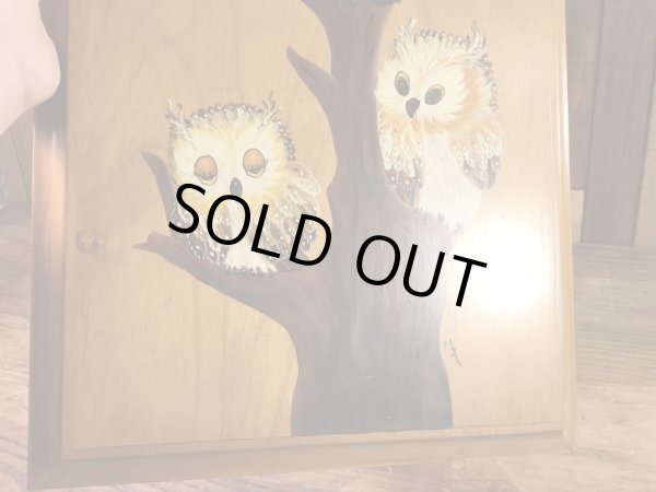 フクロウがハンドペイントで描かれた70’sヴィンテージ壁掛け