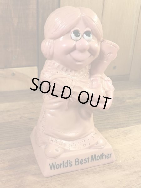 “World's Bast Mother”のメッセージが書かれたシリスカルプスの70年代ビンテージメッセージドール