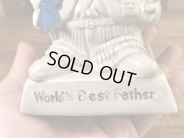 “World's Bast Father”のメッセージが書かれたシリスカルプスの70年代ビンテージメッセージドール