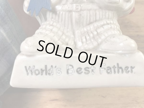 “World's Bast Father”のメッセージが書かれたシリスカルプスの70年代ビンテージメッセージドール