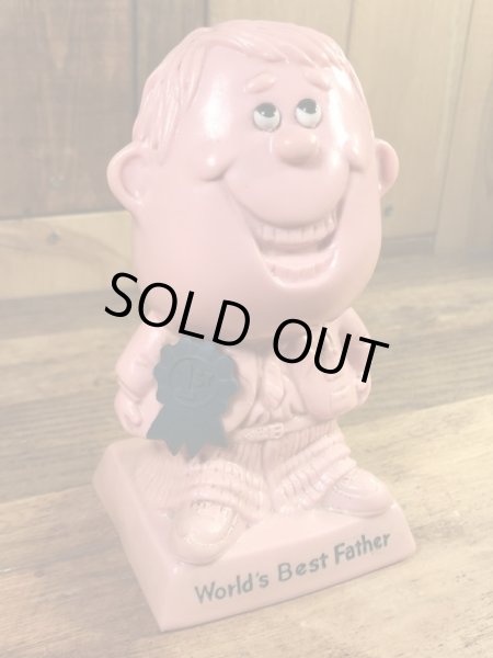 “World's Bast Father”のメッセージが書かれたシリスカルプスの70年代ビンテージメッセージドール