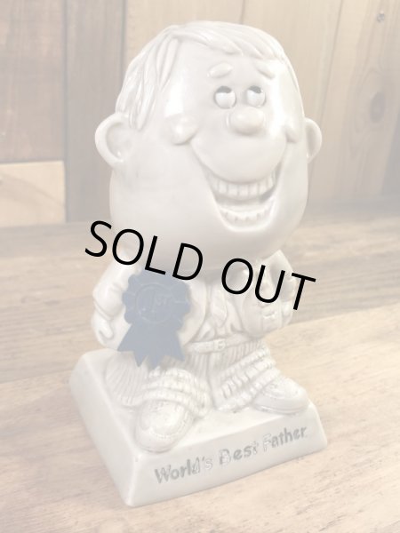 “World's Bast Father”のメッセージが書かれたシリスカルプスの70年代ビンテージメッセージドール