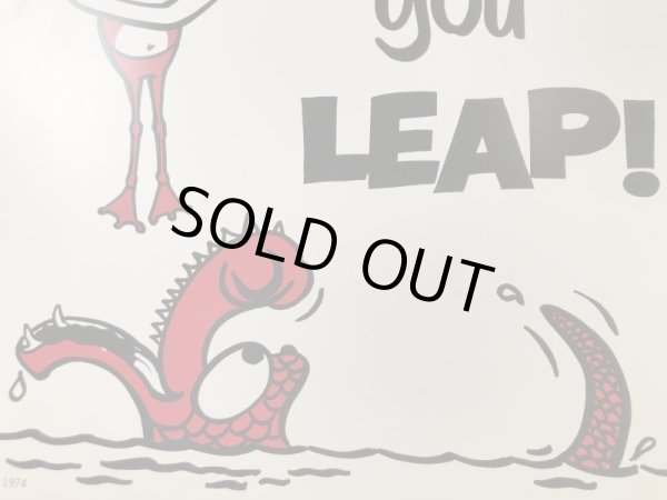 “Look Before You Leap!”のメッセージが書かれた70年代ビンテージ看板