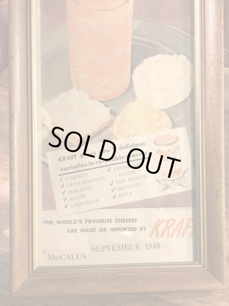 木製の額縁にクラフトチーズの広告が入った40’sヴィンテージ壁掛け