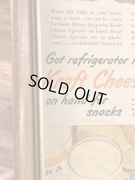 ガラスの額縁にクラフトチーズの広告が入った50年代ビンテージ壁掛け
