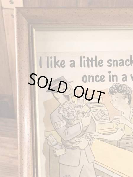 ガラスの額縁にクラフトチーズの広告が入った50年代ビンテージ壁掛け