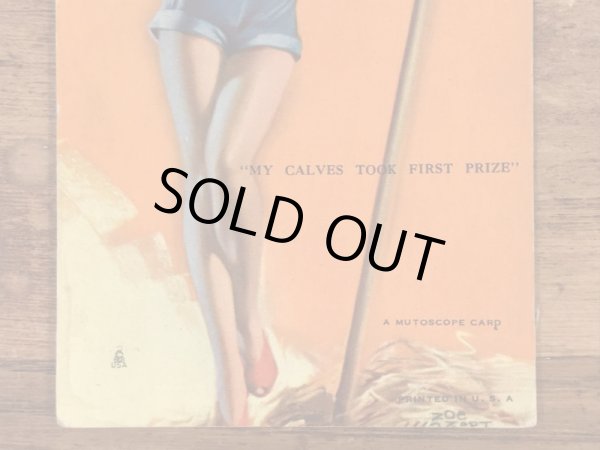 My Calves Took First Prizeのメッセージが書かれたピンナップガールの40’sヴィンテージカード