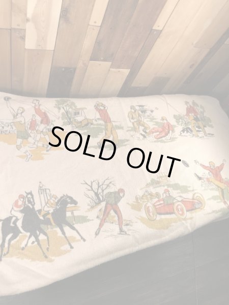 ウール製のスポーツ柄の50’sヴィンテージブランケット