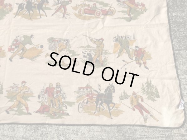 ウール製のスポーツ柄の50’sヴィンテージブランケット