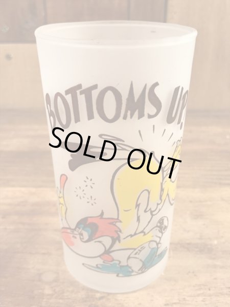 Bottoms Up Woodpecker Bird Frosted Glass ウッドペッカー ビンテージ グラス すりガラス 60年代 Stimpy Vintage Collectible Toys スティンピー ビンテージ コレクタブル トイズ