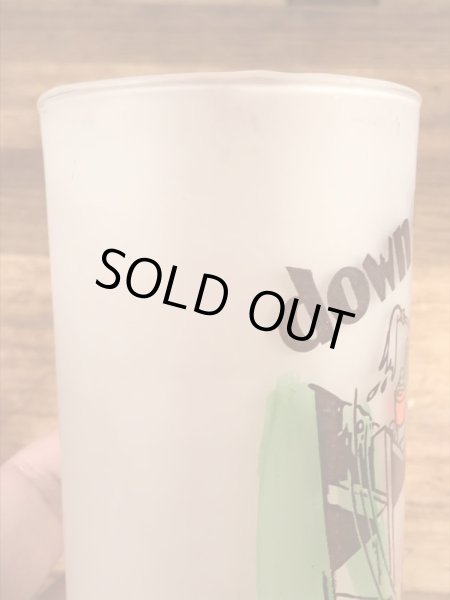 “Down The Hatch!”のメッセージが書かれたキツツキのキャラクターの60年代ビンテージグラス