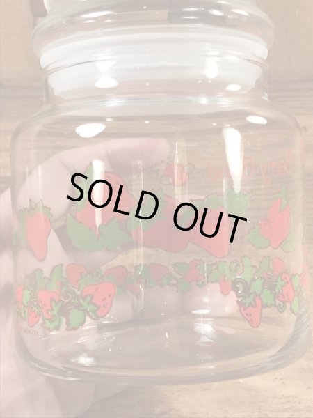 ストロベリーショートケーキのスモールサイズの80年代ビンテージガラスキャンディポット