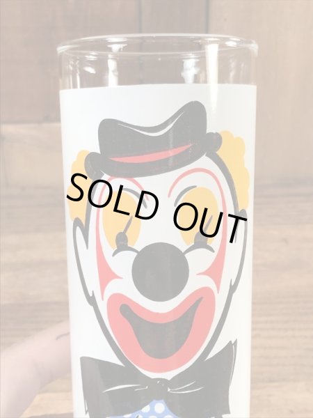 笑い顔と泣き顔のピエロの70年代ビンテージガラスコップ