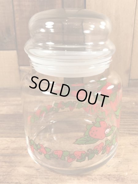 ストロベリーショートケーキのスモールサイズの80年代ビンテージガラスキャンディポット