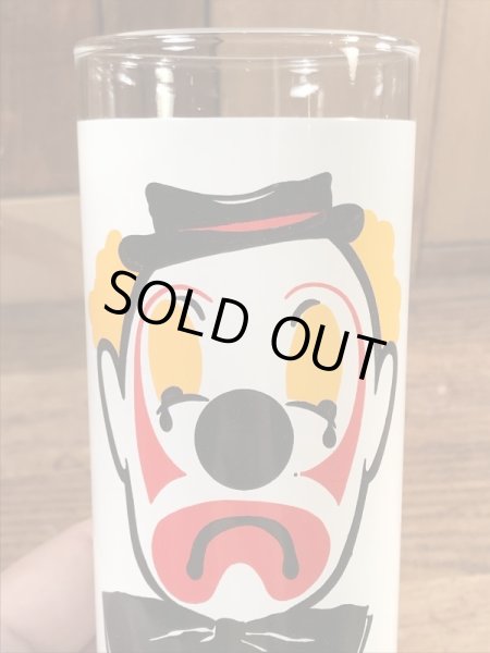 笑い顔と泣き顔のピエロの70年代ビンテージガラスコップ