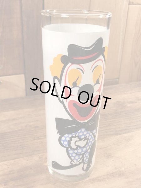 笑い顔と泣き顔のピエロの70年代ビンテージガラスコップ