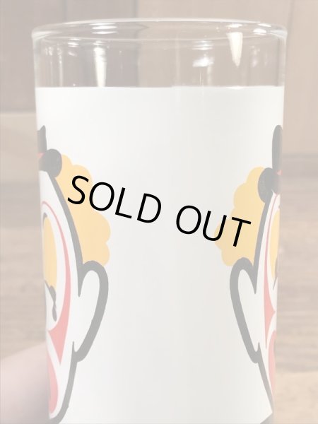 笑い顔と泣き顔のピエロの70年代ビンテージガラスコップ