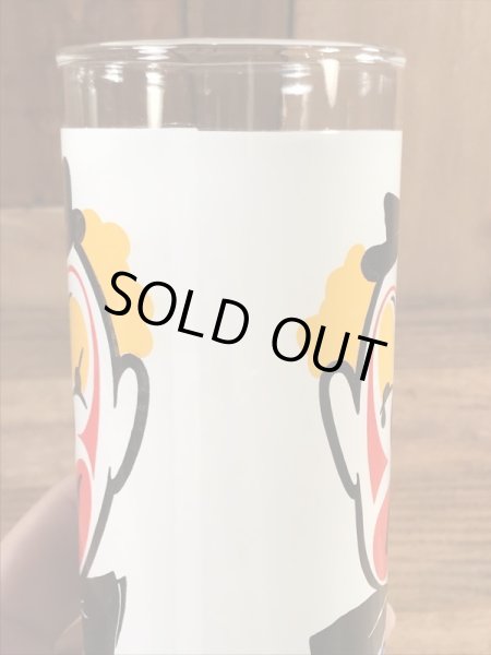 笑い顔と泣き顔のピエロの70年代ビンテージガラスコップ