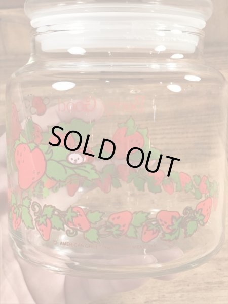 ストロベリーショートケーキのスモールサイズの80年代ビンテージガラスキャンディポット