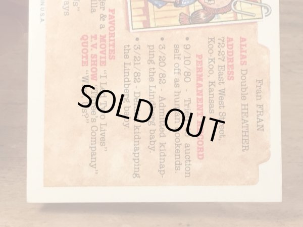 トップス社製のガーベッジペイルキッズの80年代ビンテージステッカーカード