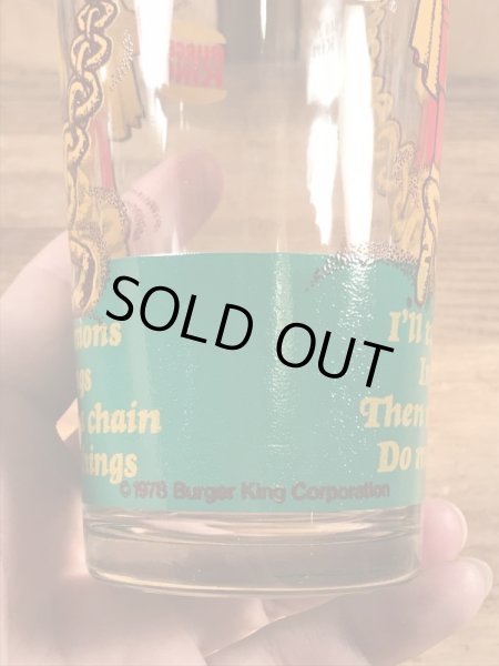 Burger Kingの王様とメッセージが書かれた70’sヴィンテージガラスコップ