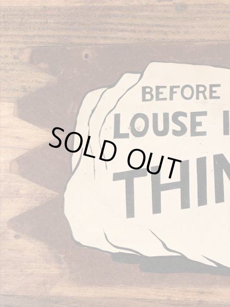 “Before You Louse It Up Thimk”のメッセージが書かれた木製の60年代ビンテージ壁掛け