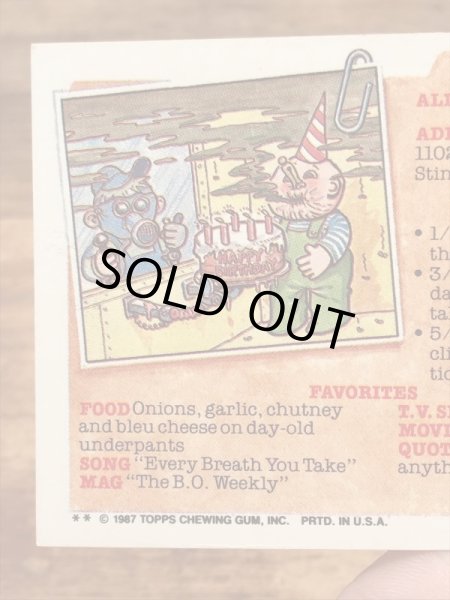 トップス社製のガーベッジペイルキッズの80年代ビンテージステッカーカード