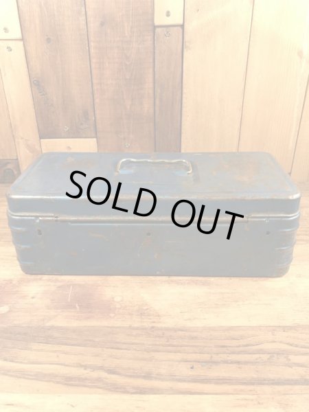 メタリックブルーのメタル製の50〜60’sヴィンテージツールボックス