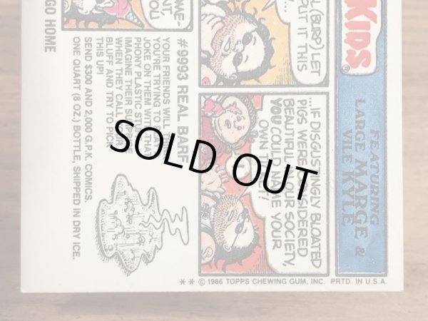 トップス社製のガーベッジペイルキッズの80年代ビンテージステッカーカード