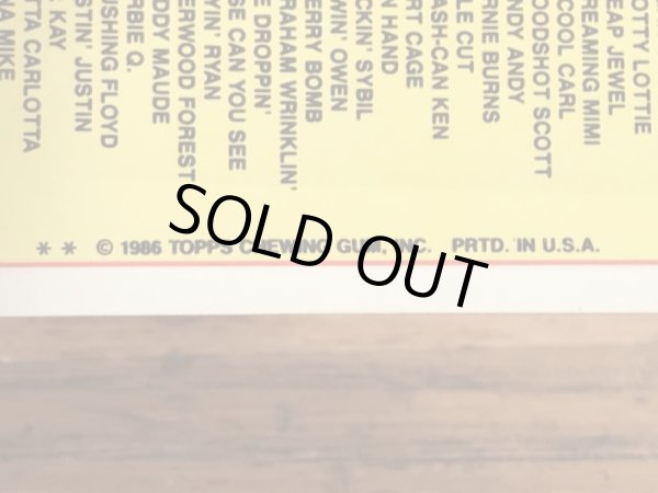 トップス社製のガーベッジペイルキッズの80年代ビンテージステッカーカード