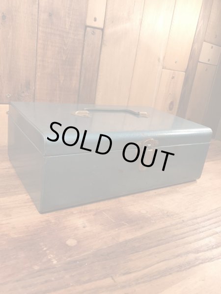 メタリックブルーの金属製の50〜60年代ビンテージ工具箱