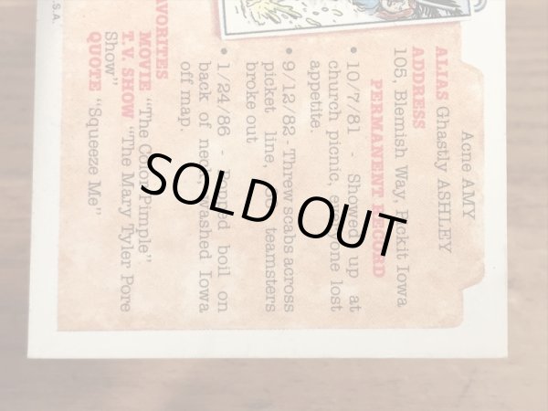 トップス社製のガーベッジペイルキッズの80年代ビンテージステッカーカード