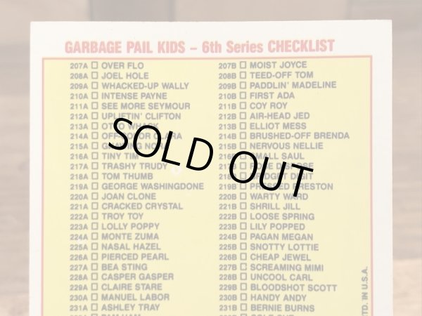 トップス社製のガーベッジペイルキッズの80年代ビンテージステッカーカード