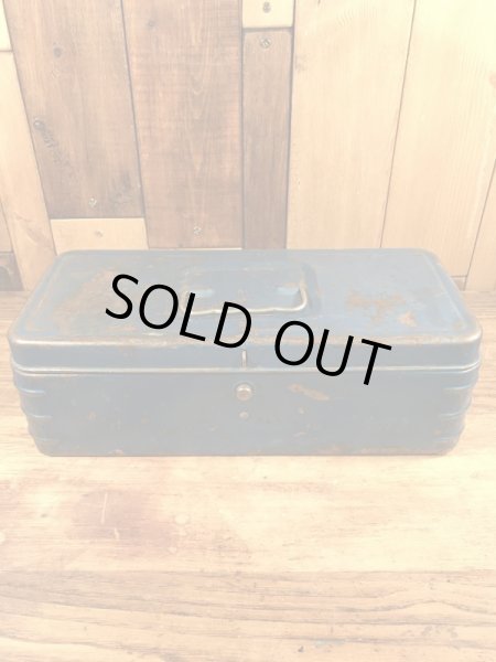 メタリックブルーの金属製の50〜60年代ビンテージ工具箱