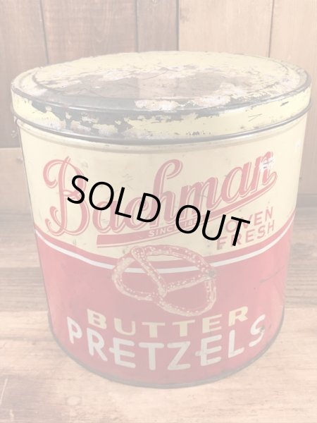 Bachmanのプレッツェルが入っていた50年代ビンテージブリキ缶