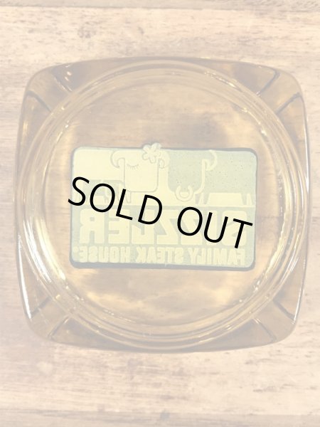 アメリカのシズラーステーキハウスのガラス製の70年代ビンテージ灰皿