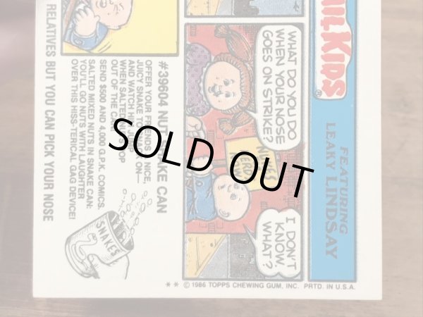 トップス社製のガーベッジペイルキッズの80年代ビンテージステッカーカード